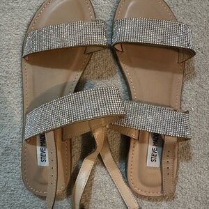 Steve Madden Sparkling Silver and Tan Rhinestone Sandals